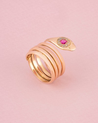 Bague ancienne en or rose en forme de serpent - Bijouterie, Joaillerie Style 