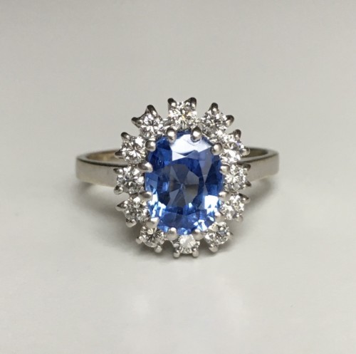 Pompadour ring in white gold and platinum with a Ceylon sapphire - Antique Jewellery Style 