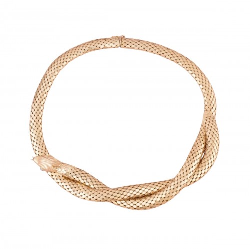 Collier en or jaune en forme de serpent et diamants