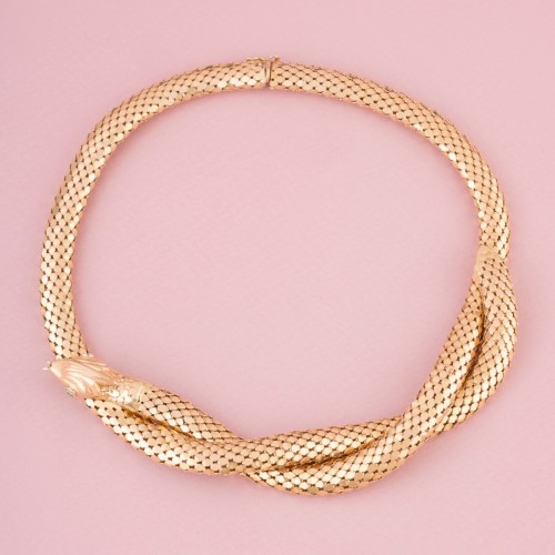 Collier en or jaune en forme de serpent et diamants - Bijouterie, Joaillerie Style 