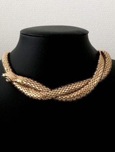 XXe siècle - Collier en or jaune en forme de serpent et diamants