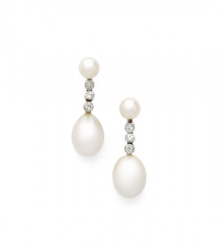 LEYSEN Frères - Paire de boucles d’oreilles à transformation en or blanc 18K perles et