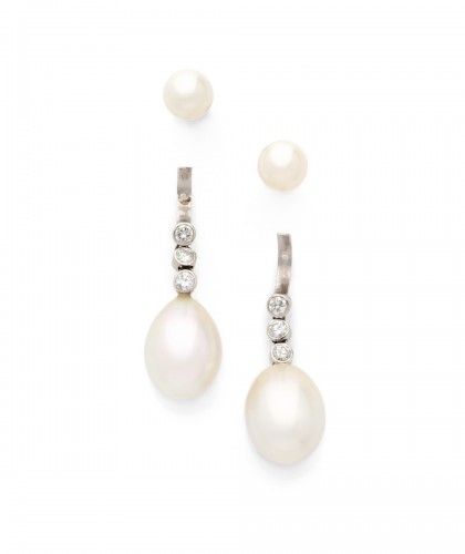 LEYSEN Frères - Paire de boucles d’oreilles à transformation en or blanc 18K perles et - Bijouterie, Joaillerie Style 