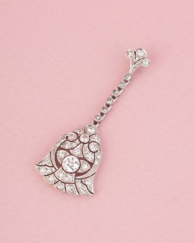 Art Deco Pendant In Platinum And Diamonds - Antique Jewellery Style Art Déco