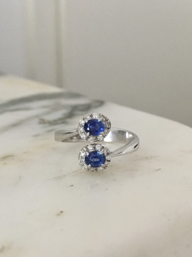 Bague Toi & Moi en or blanc saphirs et diamants - Bijouterie, Joaillerie Style 