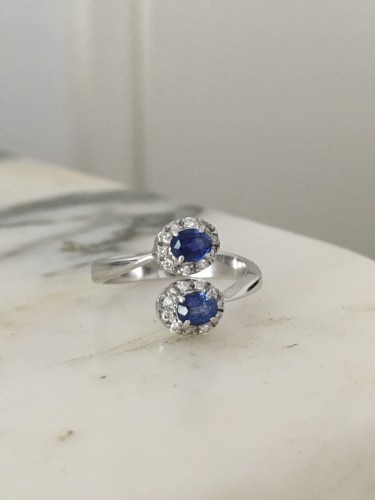 Bijouterie, Joaillerie Bagues - Bague Toi & Moi en or blanc saphirs et diamants