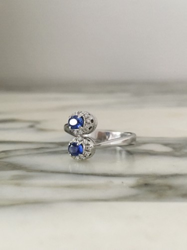 Bague Toi & Moi en or blanc saphirs et diamants - Maison Tres Or