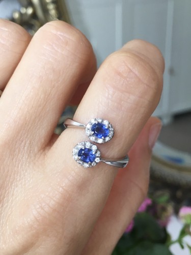 Antiquités - Bague Toi & Moi en or blanc saphirs et diamants