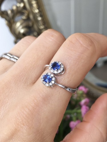 Antiquités - Bague Toi & Moi en or blanc saphirs et diamants