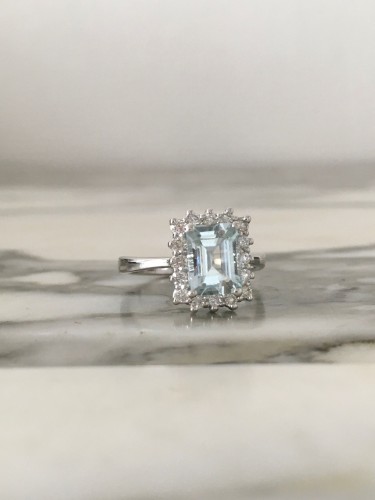 Bijouterie, Joaillerie Bagues - Bague en or blanc sertie d’une aigue-marine et diamants