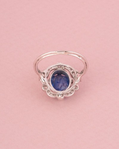 XXe siècle - Bague Belle Époque saphir Ceylan non chauffé 3,55 ct et diamants