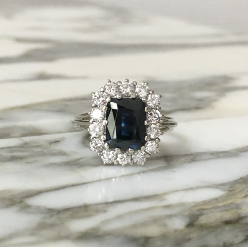 Bague en or blanc saphir et diamants - Bijouterie, Joaillerie Style 