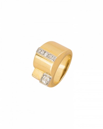Bague Tank en or jaune et diamants