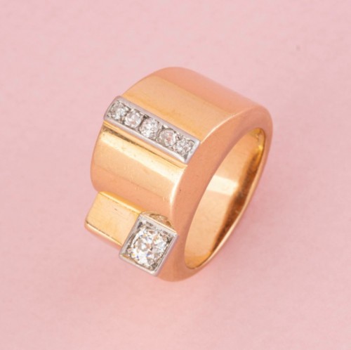 Bague Tank en or jaune et diamants - Bijouterie, Joaillerie Style Art Déco
