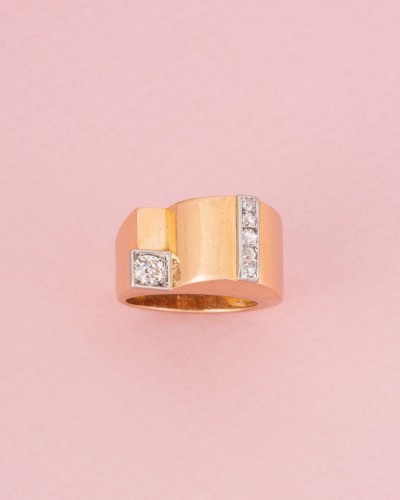 Bijouterie, Joaillerie Bagues - Bague Tank en or jaune et diamants