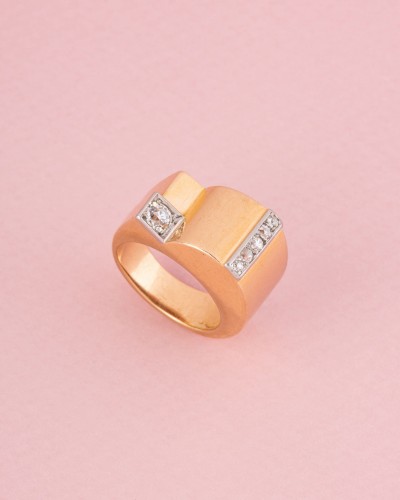 Bague Tank en or jaune et diamants - Maison Tres Or