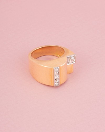XXe siècle - Bague Tank en or jaune et diamants