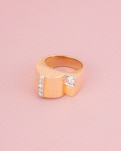Bague Tank en or jaune et diamants - Art Déco