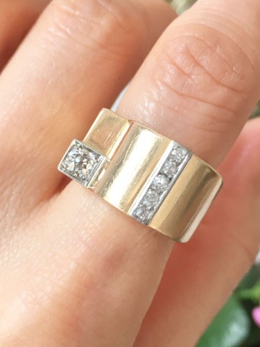 Antiquités - Bague Tank en or jaune et diamants