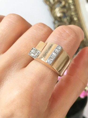 Antiquités - Bague Tank en or jaune et diamants