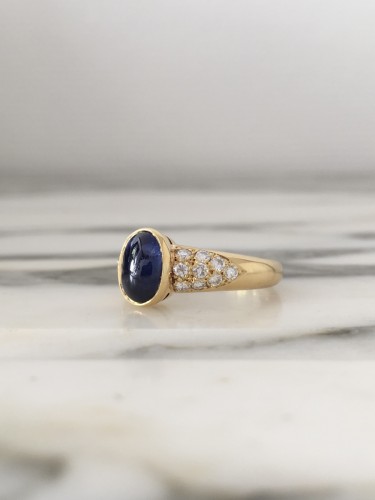 Bague en or jaune saphir et diamants - 