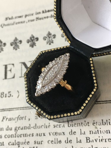 Bague navette en or blanc et jaune diamants - Bijouterie, Joaillerie Style 