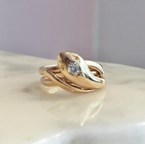 Bague serpent en or jaune  et diamant - Bijouterie, Joaillerie Style 
