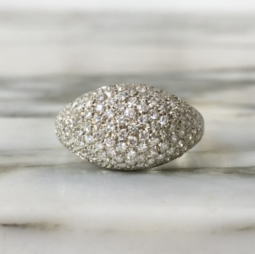 White gold dome ring with diamonds - Antique Jewellery Style 