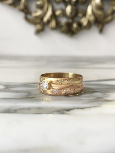 Bague en or jaune et rose et diamants - 