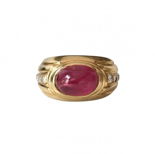 Yellow gold, ruby and diamond ring