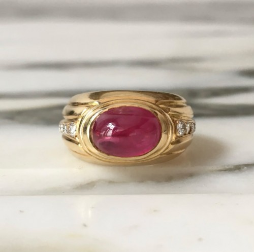 Yellow gold, ruby and diamond ring - Antique Jewellery Style 