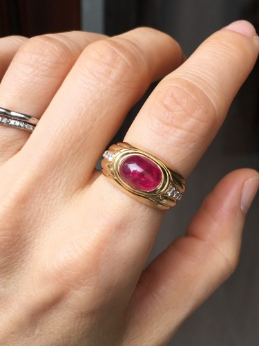 Antiquités - Yellow gold, ruby and diamond ring