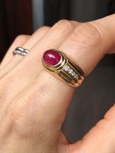 Antiquités - Yellow gold, ruby and diamond ring