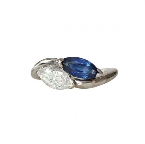 Bague Toi & Moi en or blanc saphir et diamant