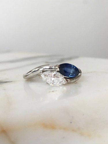 "toi &amp; Moi" ring in white gold with sapphire and diamond - 