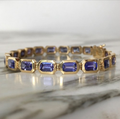 Yellow gold bracelet with Tanzanites - Antique Jewellery Style 