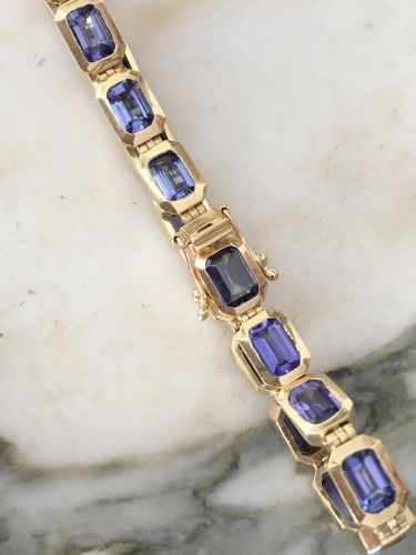 20th century - Yellow gold bracelet with Tanzanites