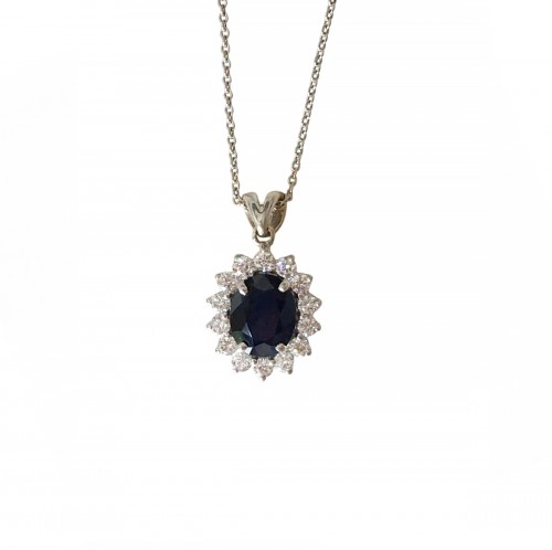 Collier en or blanc, saphir et diamants