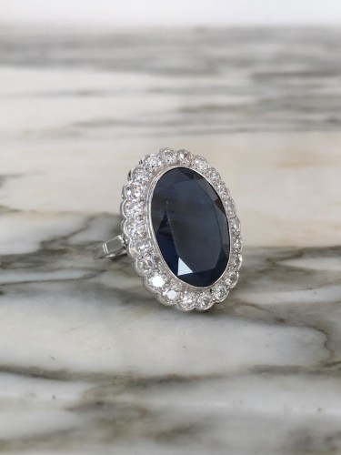 20th century - Stunning white gold daisy ring with sapphire and diamonds
