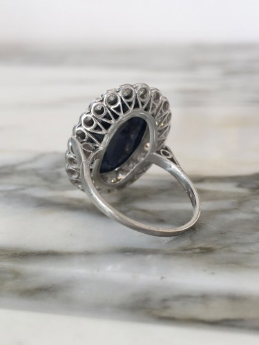 Antiquités - Stunning white gold daisy ring with sapphire and diamonds