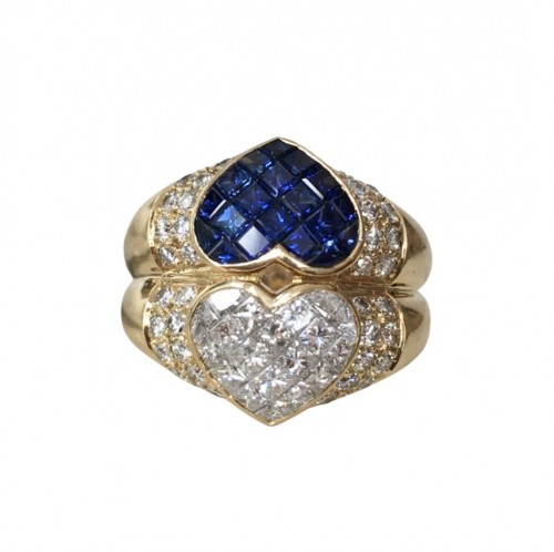 "toi & Moi" ring in yellow gold with sapphires and diamonds