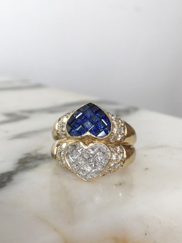 "toi &amp; Moi" ring in yellow gold with sapphires and diamonds - 