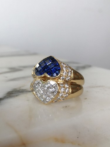 20th century - "toi &amp; Moi" ring in yellow gold with sapphires and diamonds