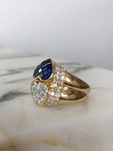 "toi &amp; Moi" ring in yellow gold with sapphires and diamonds - 