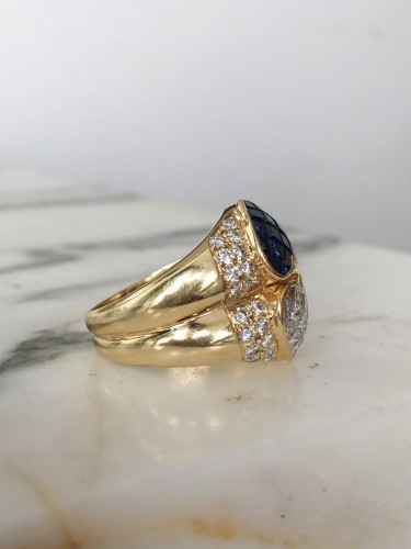 Antiquités - "toi &amp; Moi" ring in yellow gold with sapphires and diamonds