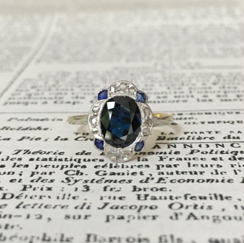 Bague Art-Déco en or jaune et platine saphir et diamants - Bijouterie, Joaillerie Style Art Déco