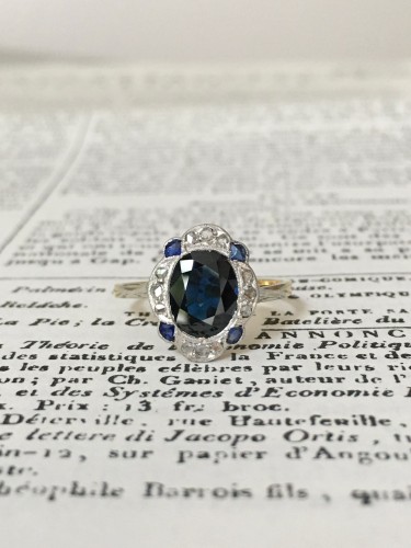 Bijouterie, Joaillerie Bagues - Bague Art-Déco en or jaune et platine saphir et diamants