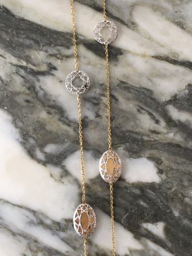 Collier sautoir en or blanc et jaune - Maison Tres Or