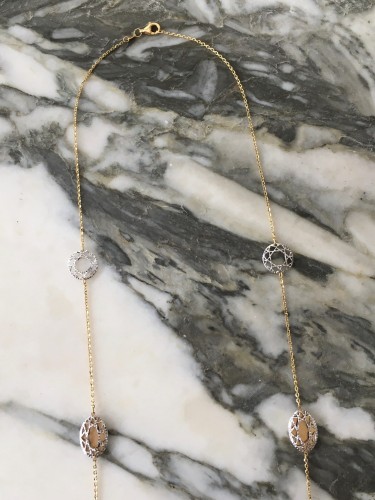 XXe siècle - Collier sautoir en or blanc et jaune