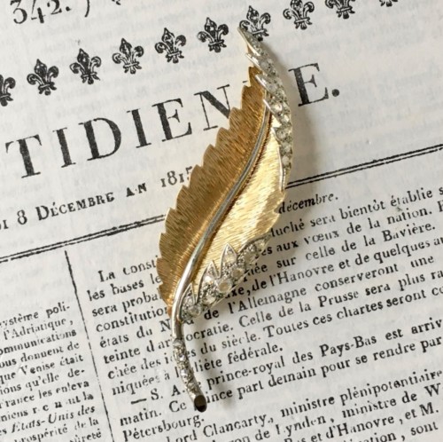 Broche plume en or jaune et blanc et diamants - Charles Verhaest Belgium - Antique Jewellery Style 50